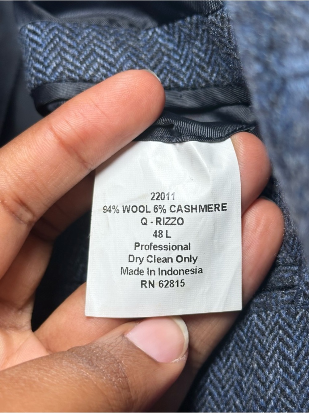 Quintessential Rizzo Blue Herringbone Wool Cashmere Sport Coat Blazer Men’s 48L - Picture 8 of 13